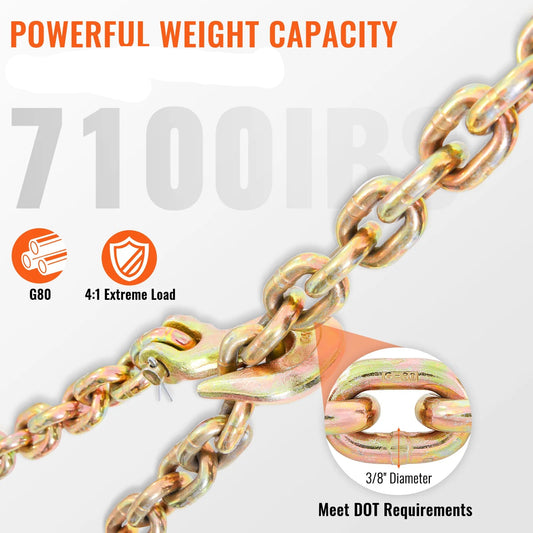 Transport Binder Chain G80 Tow Chain Tie-Down with Grab Hooks Heavy Working Load Limit