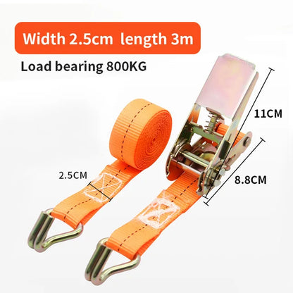 Adjustable Heavy-Duty Cargo Ratchet Strap with Metal Buckle for Secure Luggage Transport